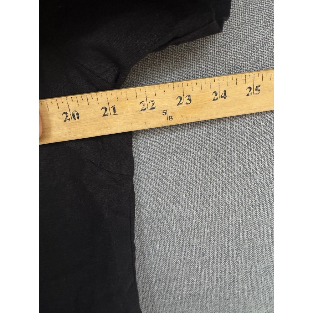 Linen Blend Tops Size M Black Embroidered Tropical Parrots Beach Tank Button VTG - Picture 10 of 11